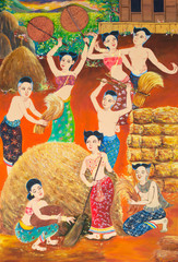 harvest rice Festival painting on wall in temple