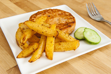 Rutabaga Fries and Salmon Burger