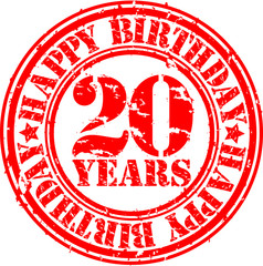 20 years happy birthday rubber stamp, vector