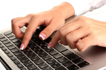 Fototapeta na wymiar business woman's hands typing