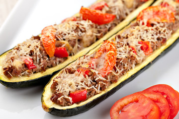 Zucchini halves stuffed with minced meat