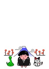 年賀状、紅梅と富士山の背景