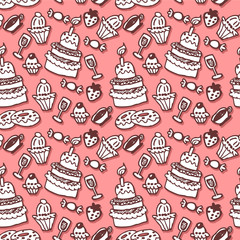 Sweet stuff hand drawn seamless pattern
