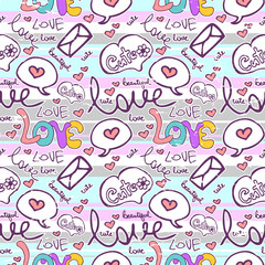 Romantic seamless pattern with text