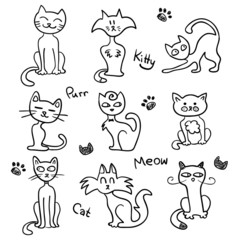 Cute hand drawn cats set