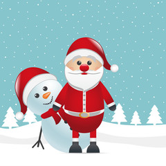 santa and snowman winter landscape