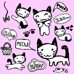 Cute little kitty hand drawn set