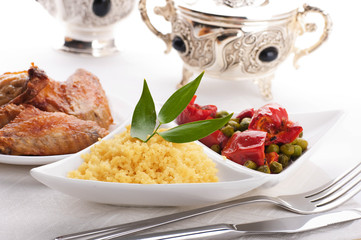 Couscous with green-stuffs and Arabic tableware