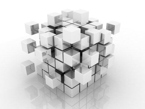 Abstract 3d illustration of cube assembling from blocks © daniilantiq2010