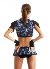 model in a camouflage uniform