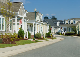 Street of residential cottage style homes
