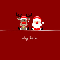 Fototapeta na wymiar Siedząc Rudolph & Santa czerwonym tle