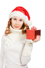 Attractive woman in Christmas presents gift