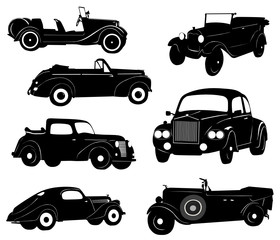 Silhouettes of antique collector cars