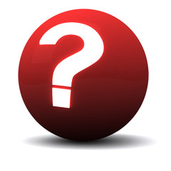 Red sphere with glowing white question mark 3d