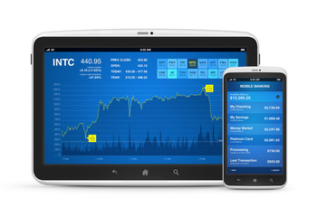 Stock market and mobile banking on digital devices
