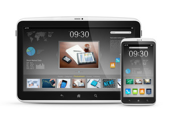 Modern digital tablet with mobile smartphone