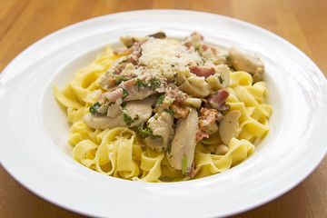 Tagliatelle with mushrooms and chicken breast