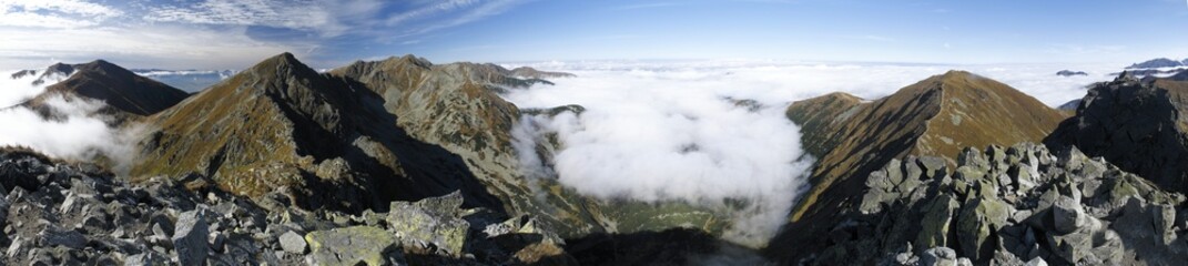 west look from Ostry Rohac  in western part of Tatra mountains - obrazy, fototapety, plakaty