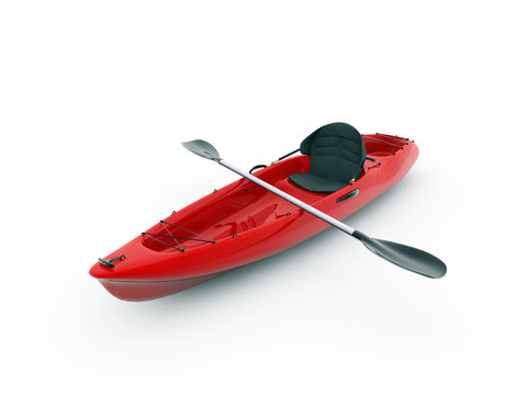 Red Kayak  Isolated On White Background