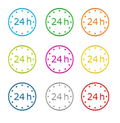 Iconos de colores con el símbolo de 24 h.