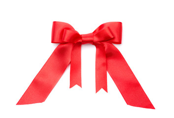 Red satin double gift bow, isolated on white