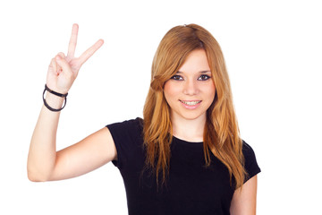 Fototapeta premium Young Girl Making a Victory Sign with Her Hands