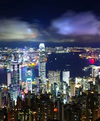 Zelfklevend Fotobehang Hong Kong City Night © leungchopan