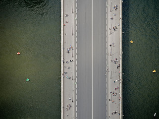 Top view at bridge on river