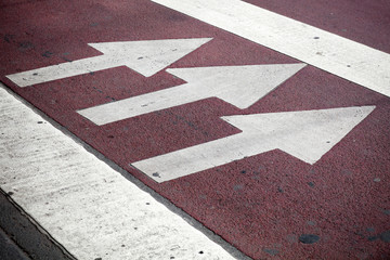 Pedestrian crossing with white arrows and rectangles