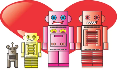 Stickers pour porte Robots Vecteur d& 39 amour de famille de robot