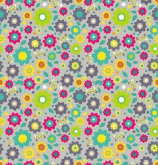 Floral seamless color pattern with flowers and butterfly