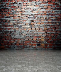 3d wall with brick texture, empty interior