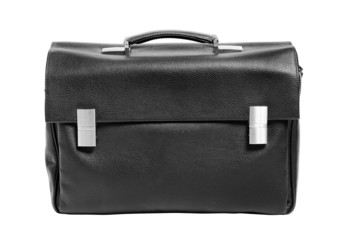 Black leather briefcase isolated on white background