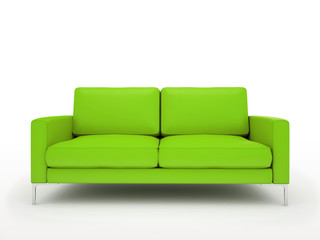Modern green sofa isolated on white background