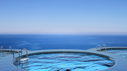 Luxury swimming pool in front of the sea