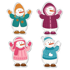 Set of cartoon snowman isolated on white