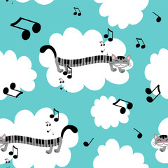 Music kitty seamless pattern © paw