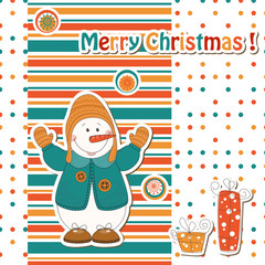 Christmas greeting card with cartoon  snowman
