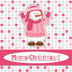Christmas greeting card with cartoon  snowman
