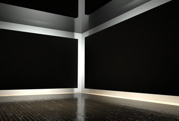 3d interior corner with black empty frames