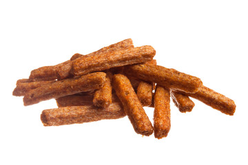Baked croutons on a white background