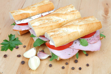 fresh sandwiches with ham and mozzarela