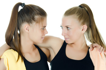 Two  sports woman  isolated on white