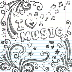 I Love Music Sketchy Back to School Doodles Vector