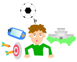 男の子　趣味　遊び　サッカー　大学　ゲーム　ダーツ　イラスト