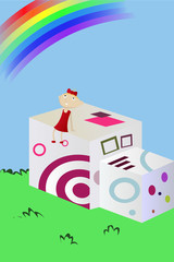 Fototapeta premium girl on cubes