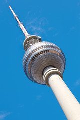 Tv tower on blue sky, Alexanderplatz, Berlin