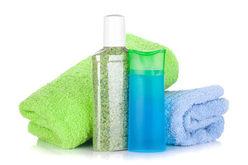 Cosmetic bottles with towels