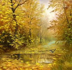Obrazy na Szkle  piękny jesienny krajobraz, płótno, olej